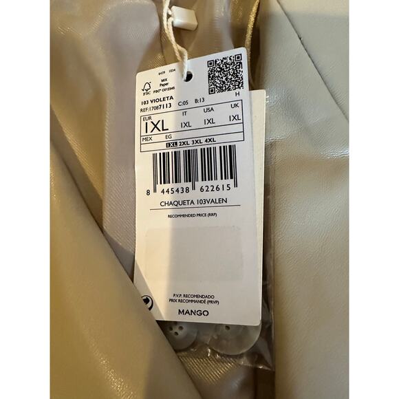 NWT Mango (MNG) Beige/Cream Vegan Faux Leather Power Blazer Size 1X FallLayering - Picture 8 of 10